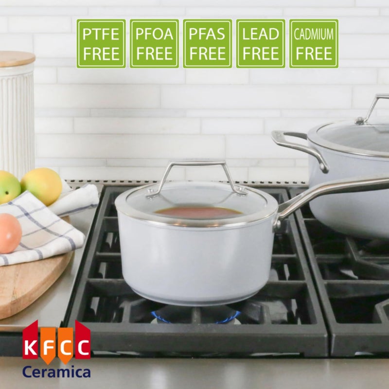 TECHEF - CeraTerra Collection, 2-quart Ceramic Nonstick Saucepan with Glass Lid (PTFE, PFAS, and PFOA Free), Made in Korea (2-quart) - Image 3